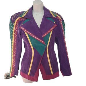 Vintage IIF Women Jacket blazer Studs' Padded Shoulders Size P/ 2-4 USA purple